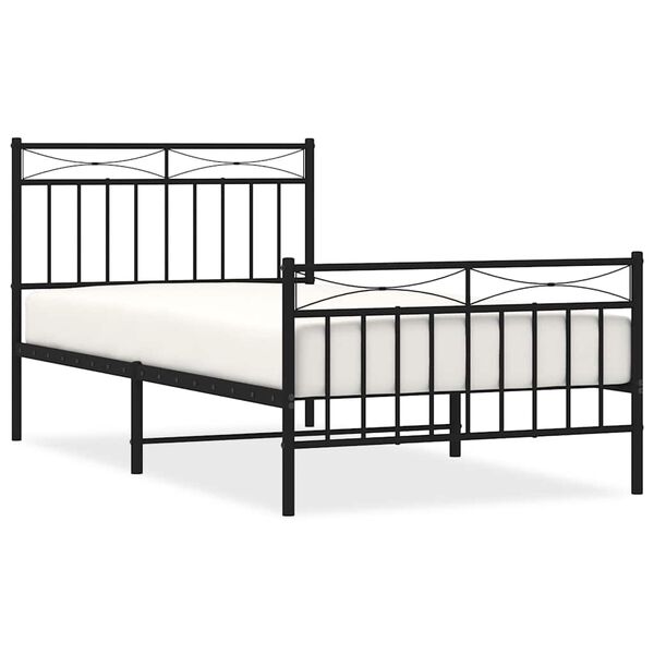 vidaXL Metal Bed Frame without Mattress with Footboard Black 100x190cm