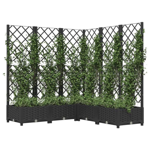 vidaXL Garden Planter with Trellis Black 120x120x121.5 cm PP
