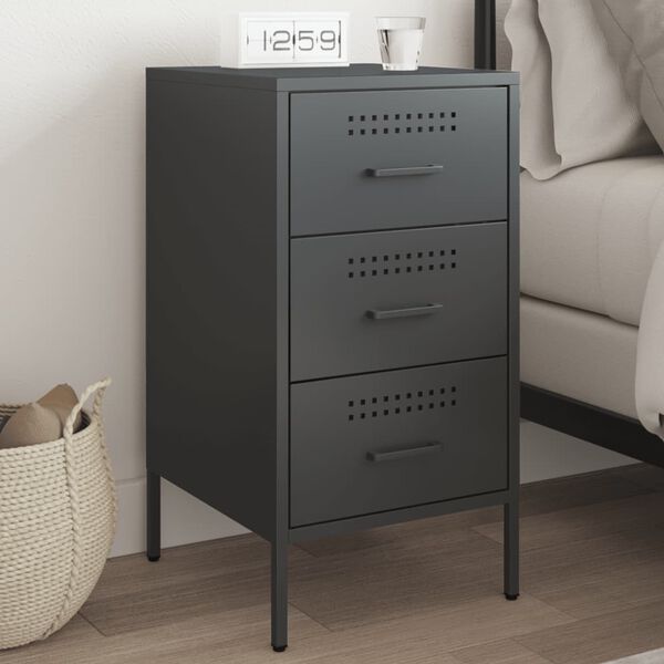 vidaXL Bedside Cabinet Black 36x39x68 cm Steel