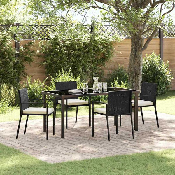 vidaXL Garden Dining Set 5 pcs Black Powder-Coated Steel