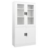 vidaXL Office Cabinet | White | Steel and Tempered Glass | Large