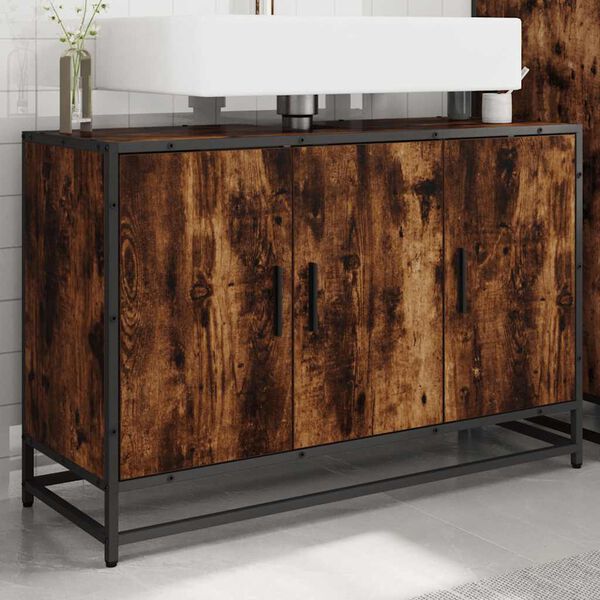 vidaXL Bathroom Sink Cabinet Smoked Oak 90x33x60 cm Engineered Wood