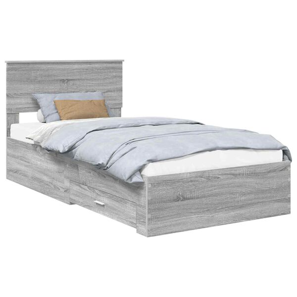 vidaXL Bed Frame with Drawer Grey Sonoma 100 x 200 cm Engineered Wood