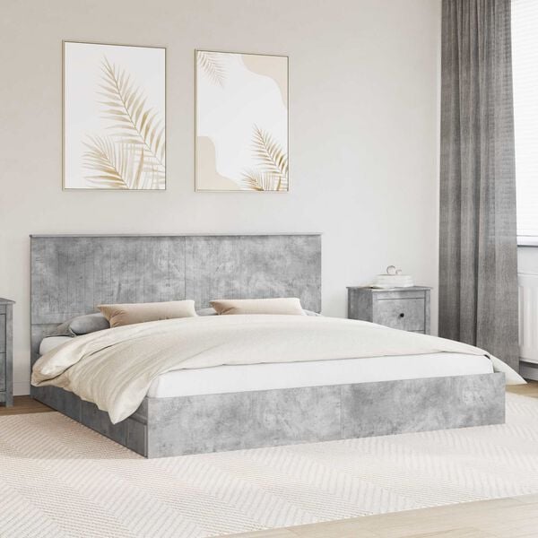 vidaXL Storage Bed Concrete Grey 200 x 200 cm Engineered Wood