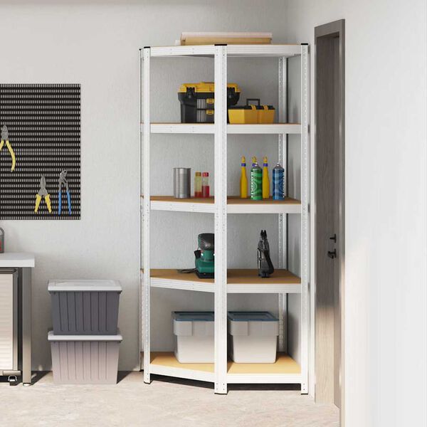 vidaXL Corner Shelf with Shelf Silver 90 x 90 x 198 cm Engineered Wood