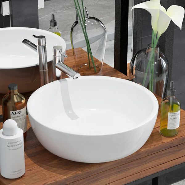 vidaXL Basin Round Ceramic White 42x12 cm