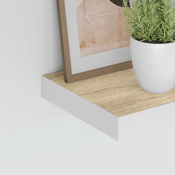 vidaXL Floating Wall Shelf Oak and White 40x23x3.8 cm MDF