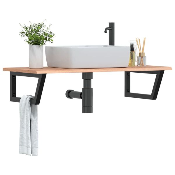 vidaXL Basin Shelf Wall Mounted Steel and Solid Wood Oak