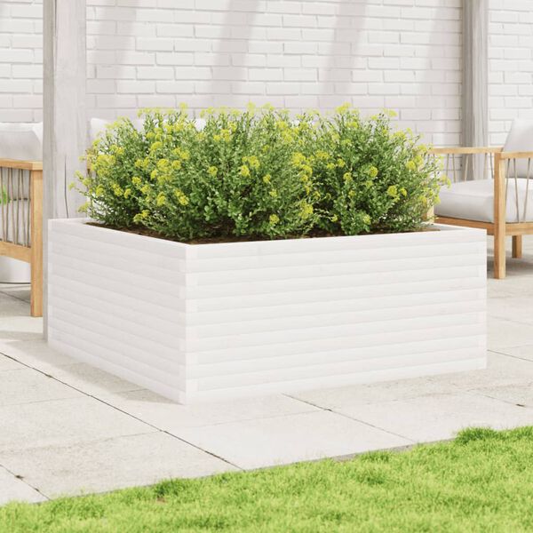 vidaXL Garden Planter White 110x110x46 cm Solid Wood Pine
