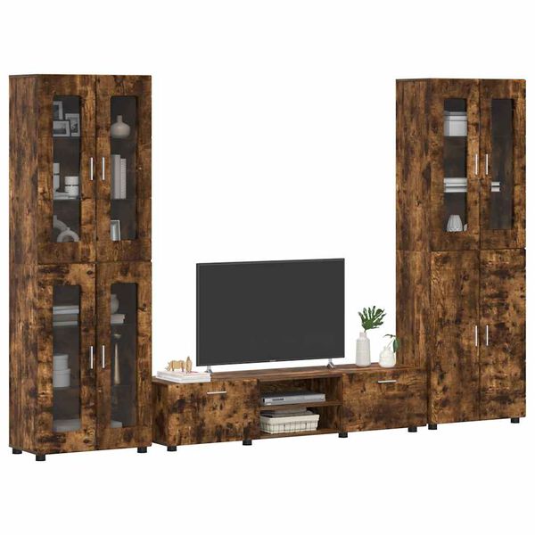 vidaXL TV Cabinet Set with Drawer with Door Smoked Oak Engineered Wood