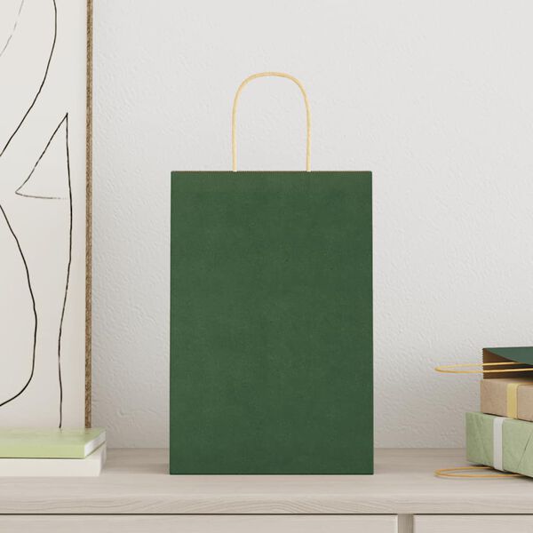 vidaXL Paper Bags 250 pcs with Handles Green 21x11x31 cm