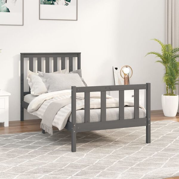vidaXL Bed Frame without Mattress Grey 90x200 cm Solid Wood Pine