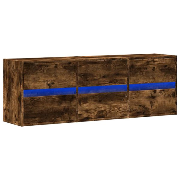vidaXL TV Wall Cabinet with LED Lights Smoked Oak 130x31x45 cm