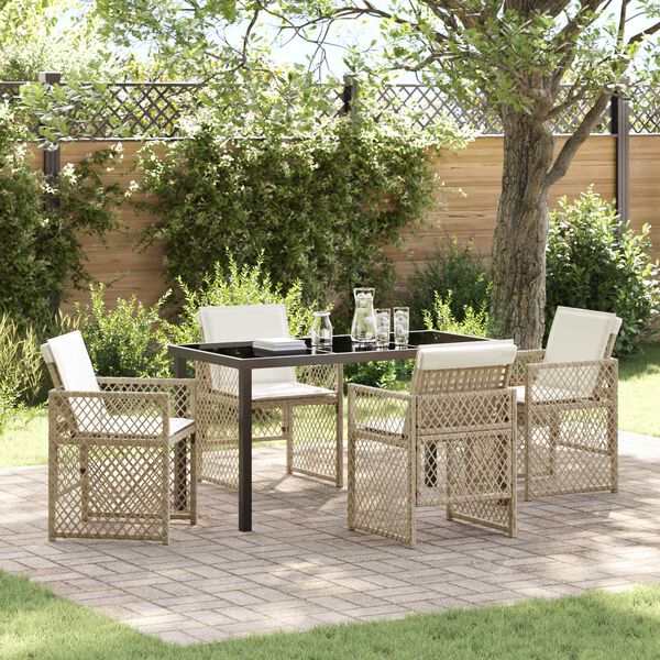 vidaXL Garden Dining Set 5 pcs Beige Poly Rattan