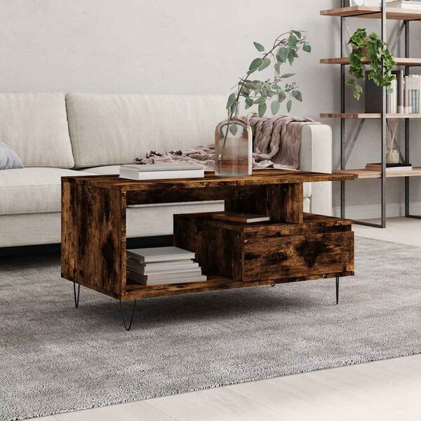 vidaXL Coffee Table Smoked Oak 90x49x45 cm Engineered Wood