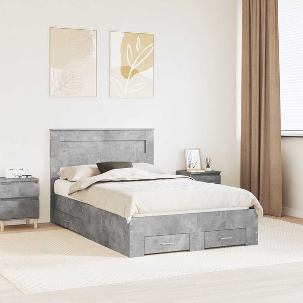 vidaXL Bed Frame Concrete Grey 120 x 190 cm Engineered Wood