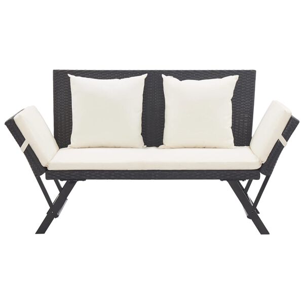 vidaXL Garden Bench with Cushions Black 176 cm Poly Rattan