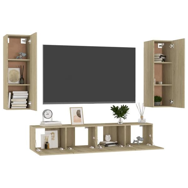 vidaXL 4 Piece TV Cabinet Set Sonoma Oak Engineered Wood
