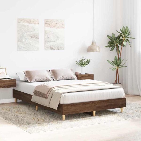 vidaXL Bed Frame No Mattress Brown Oak 140x190 cm Engineered Wood