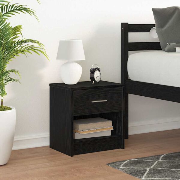 vidaXL Bedside Cabinet with Drawer Black 39x28x41 cm