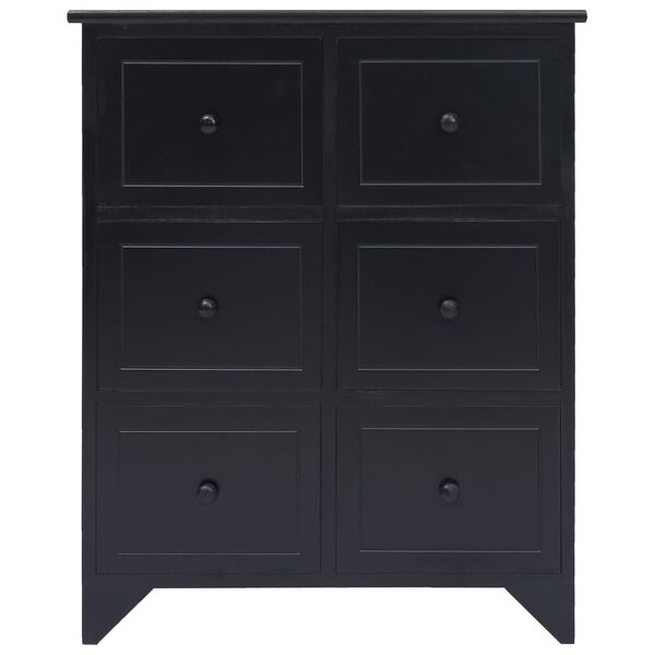 vidaXL Side Cabinet with 6 Drawers Black 60x30x75 cm Paulownia Wood