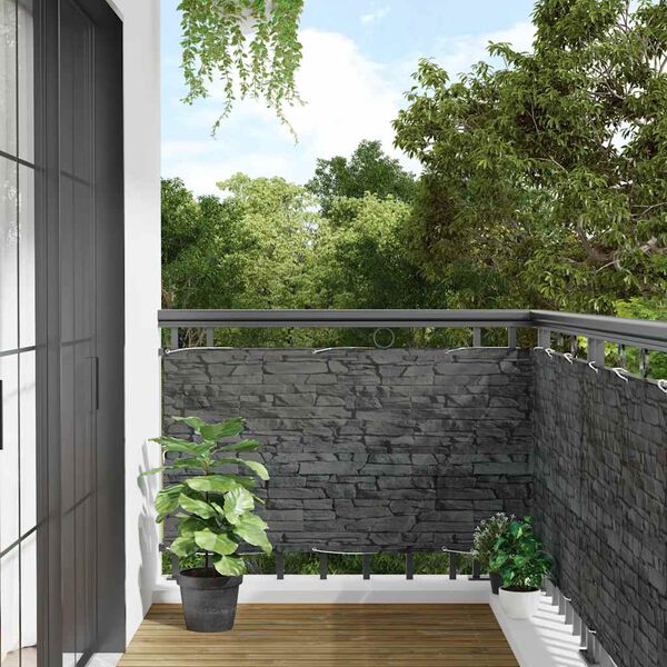 vidaXL Balcony Privacy Screen Ledge Stone Look Grey 400x120 cm PVC