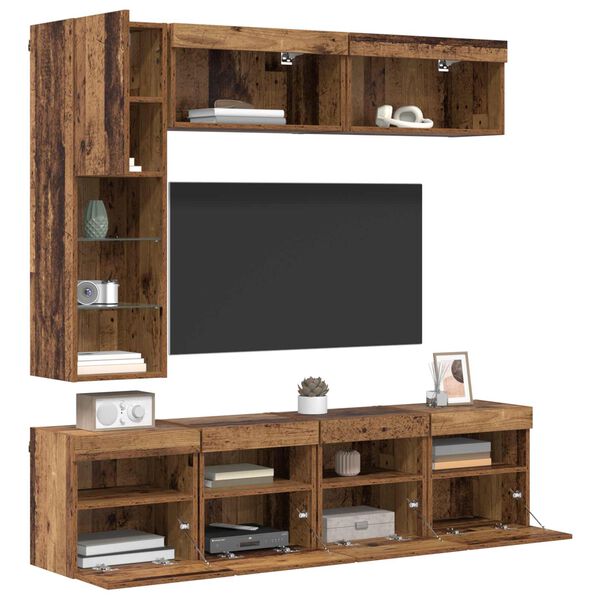 vidaXL TV Cabinet with LED Wall-mounted 7 pcs Old Wood Engineered Wood