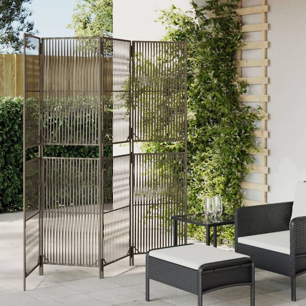 vidaXL Room Divider 4 Panels Grey Poly Rattan