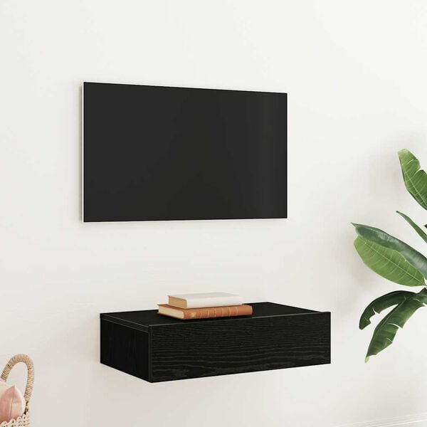 vidaXL TV Cabinet with LED Lights Black Oak 60x35x15.5 cm