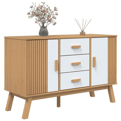 vidaXL Sideboard OLDEN White and Brown 114x43x73.5cm Solid Wood Pine