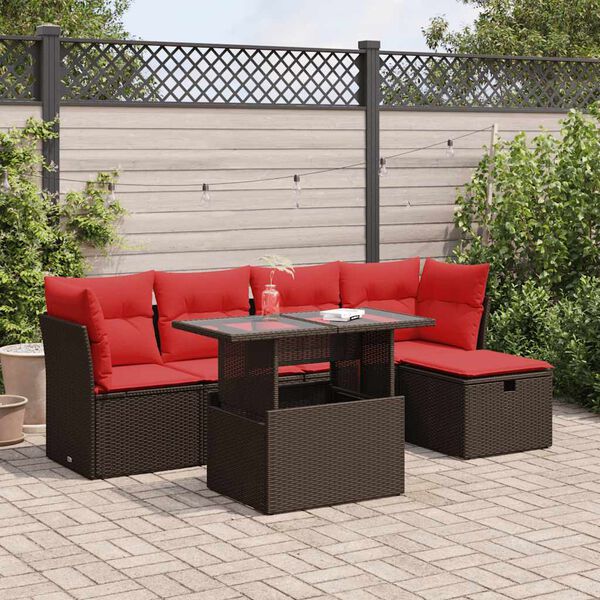 vidaXL 6 Piece Garden Sofa Set with Cushions Brown Poly Rattan Acacia