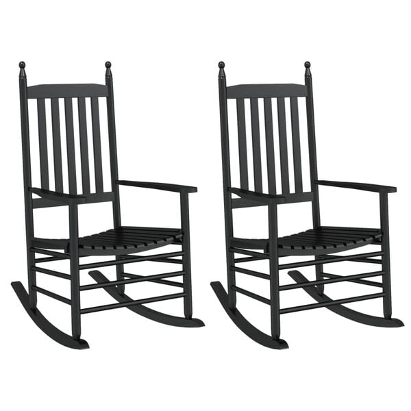 vidaXL Rocking Chairs with Curved Seats 2 pcs Black Solid Wood Poplar
