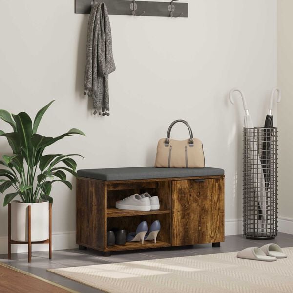 vidaXL Hall Bench with Cushion Plain Smoked Oak 80 x 38 x 46 cm