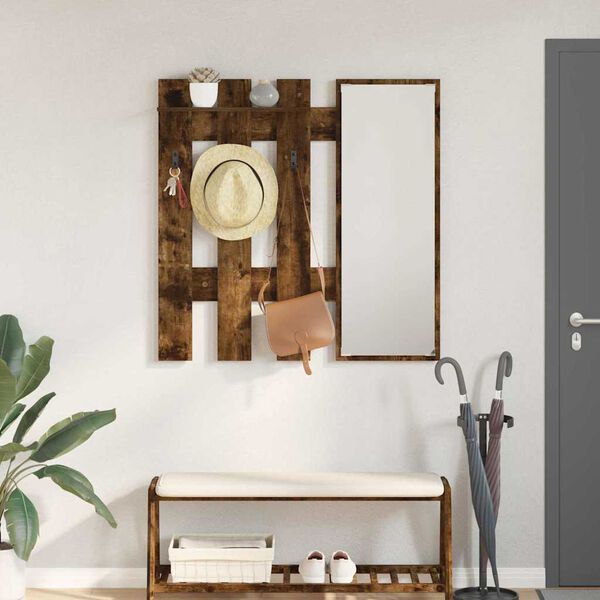vidaXL Wall-Mounted Coat Rack with Mirror Smoked Oak 100 x 10 x 100 cm