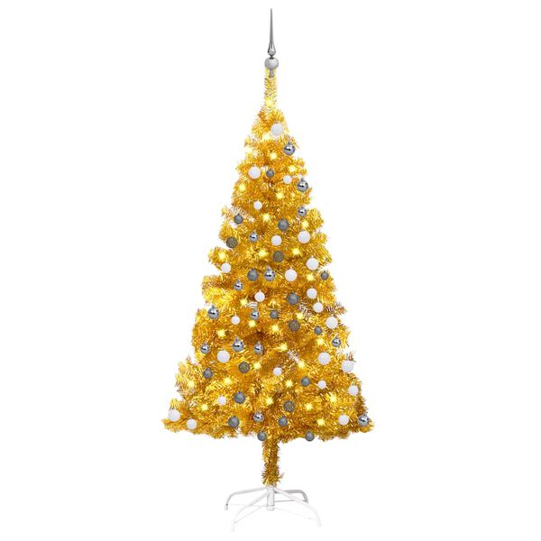 vidaXL Artificial Pre-lit Christmas Tree with Ball Set Gold 120 cm PET