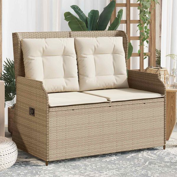 vidaXL Garden Bench Beige Poly Rattan