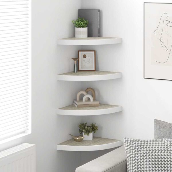 vidaXL Wall Corner Shelves 4 pcs Oak and White 35x35x3.8 cm MDF