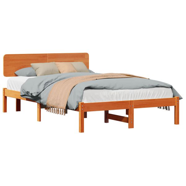 vidaXL Bed Frame with Headboard Wax Brown 140 x 190 cm Solid Pine Wood