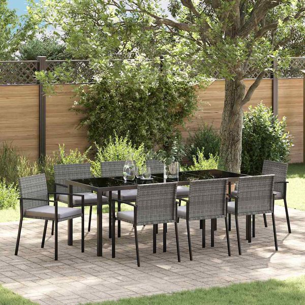 vidaXL Garden Dining Set 9 pcs Grey Powder-Coated Steel