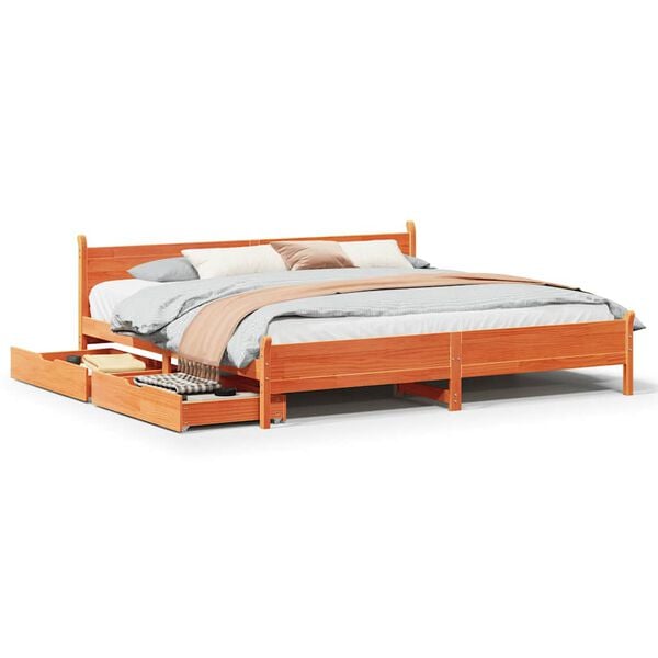 vidaXL Bed Frame without Mattress Wax Brown 200x200 cm Solid Wood Pine