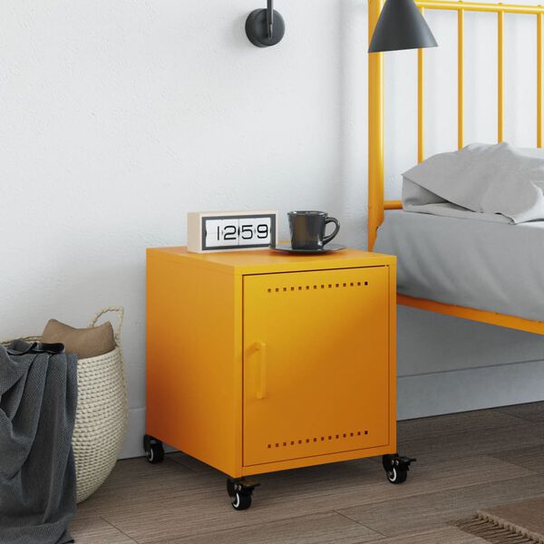vidaXL Bedside Cabinet Mustard Yellow 36x39x43.5 cm Steel