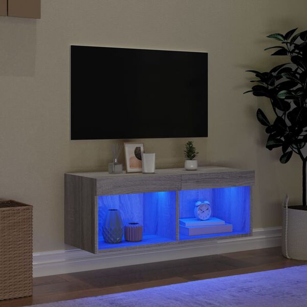 vidaXL TV Cabinet with LED Lights Grey Sonoma 80x30x30 cm