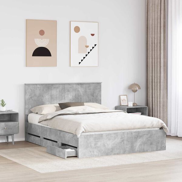 vidaXL Bed Frame with Drawer Concrete Grey 150 x 200 cm Engineer Wood