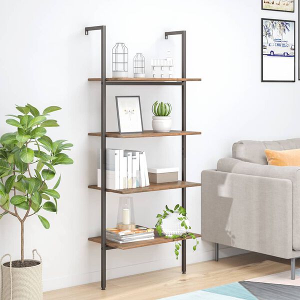 vidaXL 4-Tier Leaning Shelf Dark Brown and Black 64x35x152.5 cm
