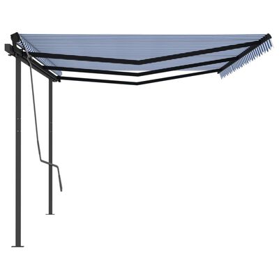 vidaXL Automatic Retractable Awning with Posts 6x3 m Blue and White