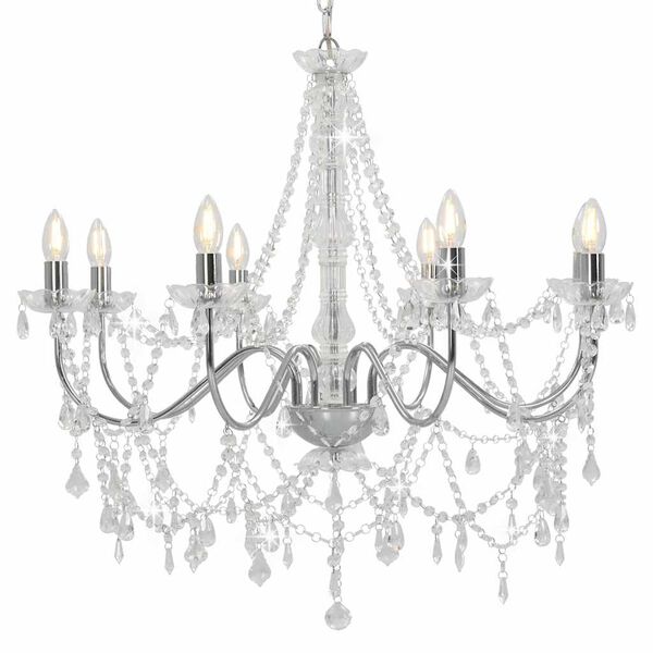vidaXL Chandelier with Beads Silver 8 x E14 Bulbs