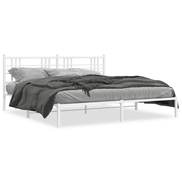 vidaXL Metal Bed Frame without Mattress with Headboard White 183x213cm