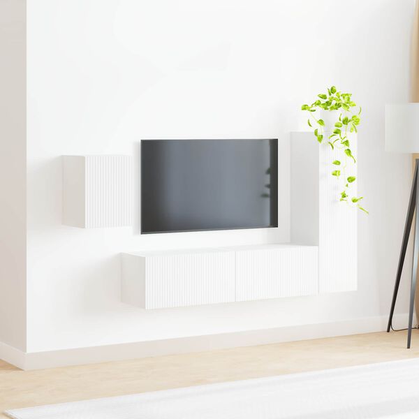 vidaXL TV Cabinet Set Wall-mounted 4 pcs White Engineered Wood