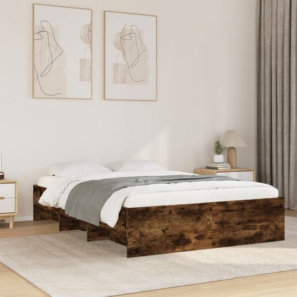 vidaXL Bed Frame without Mattress Smoked Oak 120x200 cm Engineered Wood