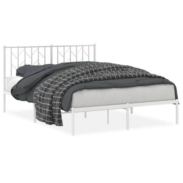 vidaXL Metal Bed Frame without Mattress with Headboard White 135x190cm